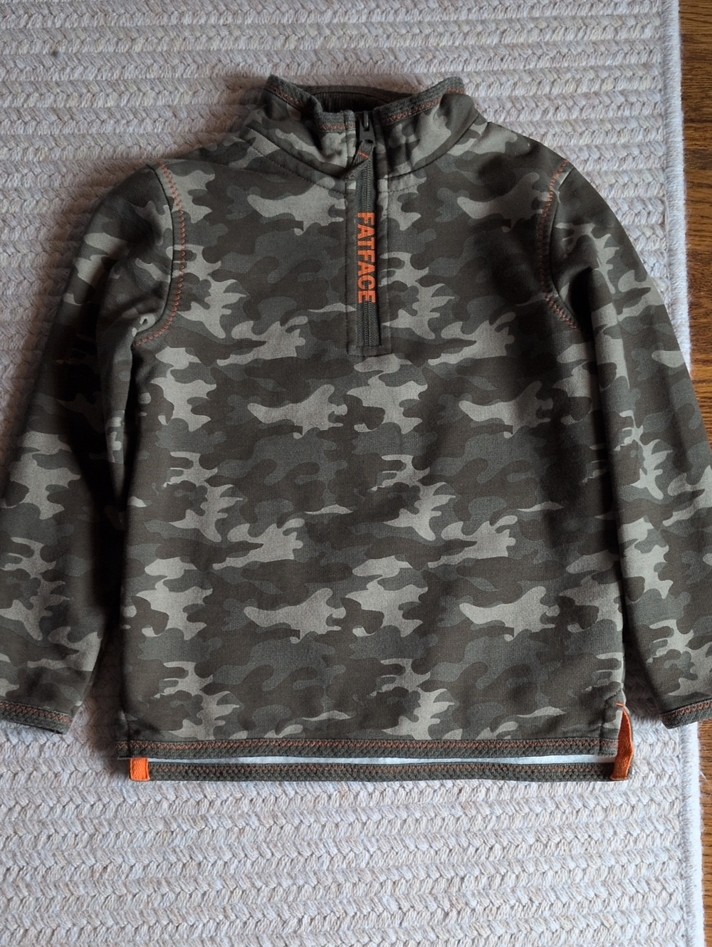 Fat Face Kids Camouflage Half-Zip Sweatshirt with Orange Trim
